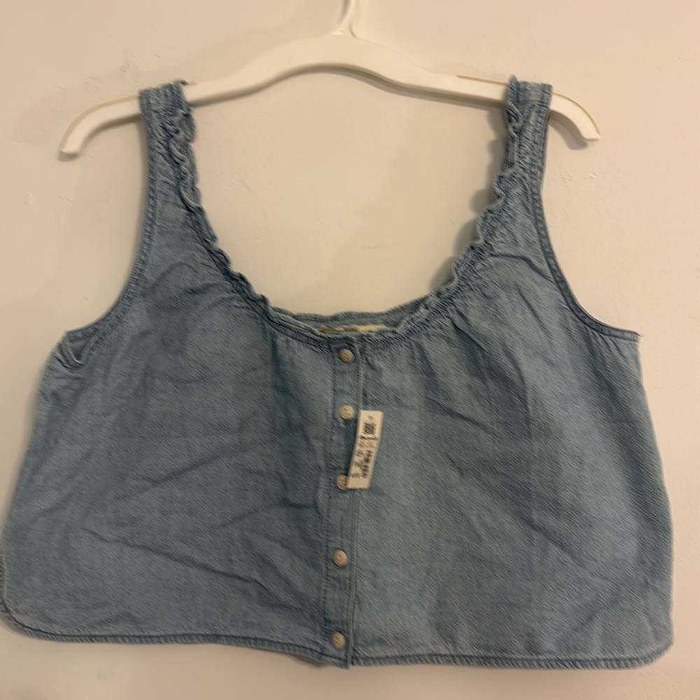 Madewell Denim Ruffled U-Neck Crop Top